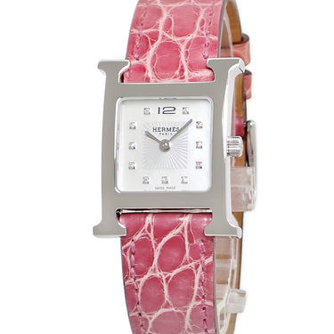腕時計 エルメス HERMES Hウォッチ PM HH1.210 クオーツ レディース 純正ダイヤ ホワイト シェル スクエア 2針 H型