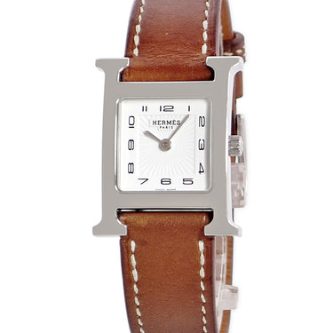 腕時計 エルメス HERMES Hウォッチ PM HH1.210 クオーツ レディース ホワイト アラビア スクエア H型 ギョーシェ