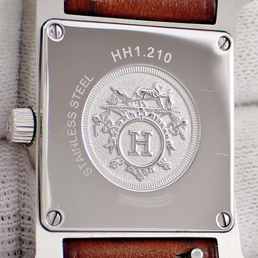 腕時計 エルメス HERMES Hウォッチ PM HH1.210 クオーツ レディース ホワイト アラビア スクエア H型 ギョーシェ