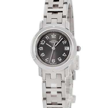 腕時計 エルメス HERMES クリッパー CL4.210 CL4.210.230/3758 クオーツ レディース グレー デイト アラビア サンレイ ラウンド