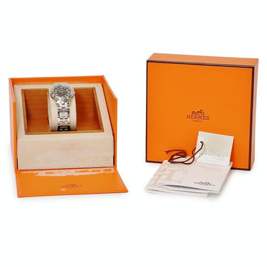 腕時計 エルメス HERMES クリッパー CL4.210 CL4.210.230/3758 クオーツ レディース グレー デイト アラビア サンレイ ラウンド