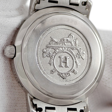 腕時計 エルメス HERMES クリッパー CL4.220 クオーツ レディース アイボリー デイト アラビア Hマークブレス