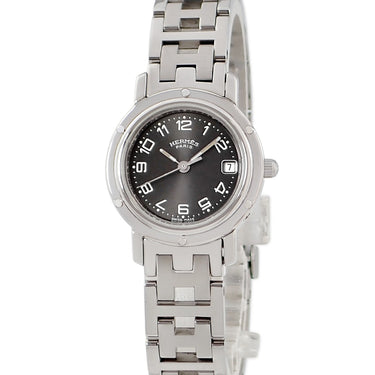 腕時計 エルメス HERMES クリッパー CL4.210 CL4.210.230/3758 クオーツ レディース グレー デイト アラビア ラウンド サンレイ