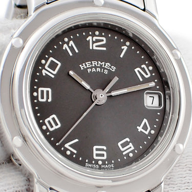 腕時計 エルメス HERMES クリッパー CL4.210 CL4.210.230/3758 クオーツ レディース グレー デイト アラビア ラウンド サンレイ