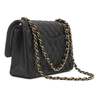 シャネル CHANEL マトラッセ25 ダブルフラップ A01112 ブラック キャビアスキン ショルダーバッグ ゴールド金具 チェーンショルダー