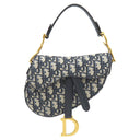 クリスチャン・ディオール Christian Dior トロッター サドルバッグ ネイビー キャンバス レザー オブリークジャカード ハンドバッグ マットゴールド金具 総柄