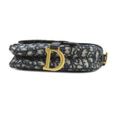 クリスチャン・ディオール Christian Dior トロッター サドルバッグ ネイビー キャンバス レザー オブリークジャカード ハンドバッグ マットゴールド金具 総柄