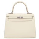 エルメス HERMES ケリー25 外縫い クレ ヴォーエプソン 2WAYバッグ シルバー金具 オフホワイト