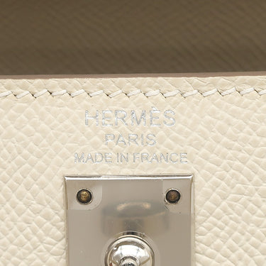 エルメス HERMES ケリー25 外縫い クレ ヴォーエプソン 2WAYバッグ シルバー金具 オフホワイト