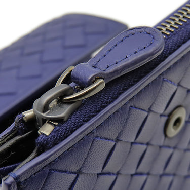 ボッテガヴェネタ BOTTEGA VENETA イントレチャート 三つ折りウォレット ブルー レザー 三つ折り財布 ガンメタル金具 コンパクト