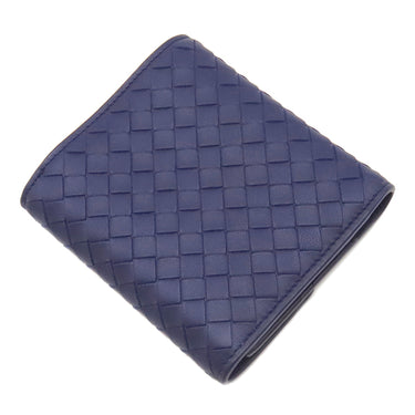 ボッテガヴェネタ BOTTEGA VENETA イントレチャート 三つ折りウォレット ブルー レザー 三つ折り財布 ガンメタル金具 コンパクト