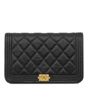 シャネル CHANEL ボーイシャネル ブラック キャビアスキン チェーンウォレット マットゴールド金具 黒 チェーンショルダー