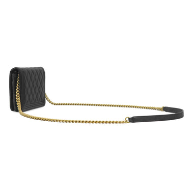シャネル CHANEL ボーイシャネル ブラック キャビアスキン チェーンウォレット マットゴールド金具 黒 チェーンショルダー