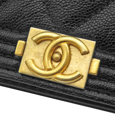 シャネル CHANEL ボーイシャネル ブラック キャビアスキン チェーンウォレット マットゴールド金具 黒 チェーンショルダー