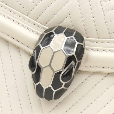 ブルガリ BVLGARI セルペンティ ダイヤモンドブラスト ホワイト レザー ショルダーバッグ マットシルバー金具 白 蛇