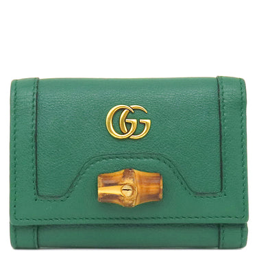 グッチ GUCCI バンブー ミディアム ウォレット 658633 グリーン レザー 三つ折り財布 ゴールド金具 ダブルG コンパクト 小銭入れ