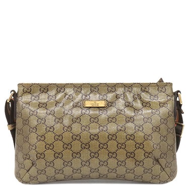 グッチ GUCCI GGクリスタル ショルダー 189749 メタリックゴールド PVCコーティングキャンバス レザー ショルダーバッグ ゴールド金具 カーキ オレンジ
