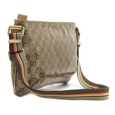 グッチ GUCCI GGクリスタル ショルダー 189749 メタリックゴールド PVCコーティングキャンバス レザー ショルダーバッグ ゴールド金具 カーキ オレンジ