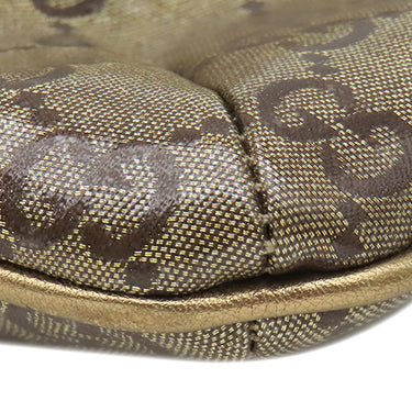 グッチ GUCCI GGクリスタル ショルダー 189749 メタリックゴールド PVCコーティングキャンバス レザー ショルダーバッグ ゴールド金具 カーキ オレンジ