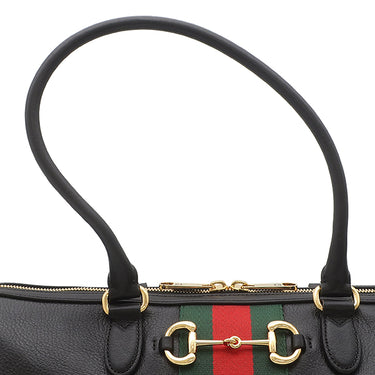 グッチ GUCCI ボルセット ラージ ボストンバッグ 866734 ブラック レザー キャンバス 2WAYバッグ ゴールド金具 ホースビット ウェブストライプ ショルダー
