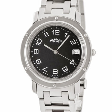 腕時計 エルメス HERMES クリッパー CL6.710 クオーツ メンズ OH済 ブラック 黒 デイト アラビア ラウンド