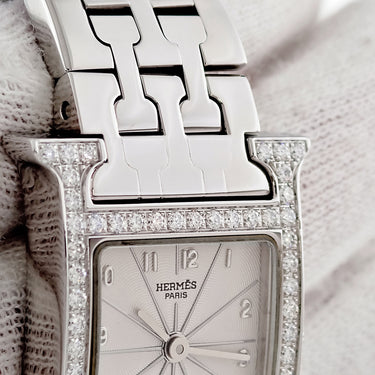 腕時計 エルメス HERMES Hウォッチ PM HH1.230 クオーツ レディース 純正ダイヤ ラムサス ギョーシェ H型 アラビア スクエア