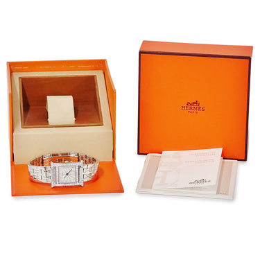 腕時計 エルメス HERMES Hウォッチ PM HH1.230 クオーツ レディース 純正ダイヤ ラムサス ギョーシェ H型 アラビア スクエア