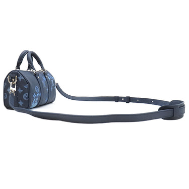 ルイヴィトン LOUIS VUITTON キーポルXS M57844 ネイビーブルー レザー 2WAYバッグ シルバー金具 ウォーターカラー モノグラム ショルダー ミニボストン
