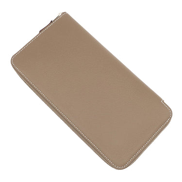 エルメス HERMES アザップロング シルクイン エトゥープ ヴォーエプソン 長財布 シルバー金具 グレージュ 水色 ラウンドジップ