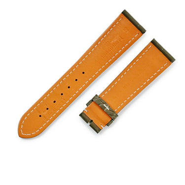 ロンジン LONGINES 純正 クロコバンド カーキグリーン クロコダイル 腕時計パーツ 新品同様 替え レザー ベルト バンド 予備 交換 スペア ストラップ 21ｍｍ カーキ 白ステッチ