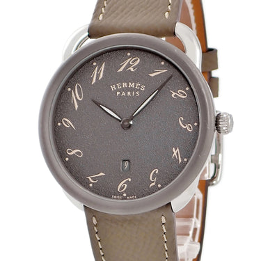 腕時計 エルメス HERMES アルソー GM AR7Q.810a W055638WW00 クオーツ メンズ グレー デイト アラビア ラウンド