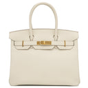 エルメス HERMES バーキン30 クレ ヴォーエプソン ハンドバッグ ゴールド金具 オフホワイト