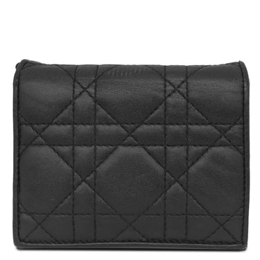クリスチャン・ディオール Christian Dior カナ―ジュ コンパクト S01780NMJ ブラック レザー 二つ折り財布 ゴールド金具 黒 チャーム付き