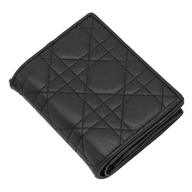 クリスチャン・ディオール Christian Dior カナ―ジュ コンパクト S01780NMJ ブラック レザー 二つ折り財布 ゴールド金具 黒 チャーム付き