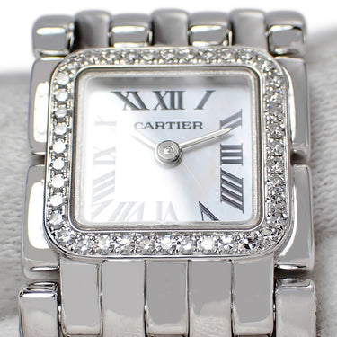 腕時計 カルティエ Cartier パンテール ミニ リュバン WG3002T8 クオーツ レディース K18WG無垢 純正ダイヤ 白 シェル スクエア