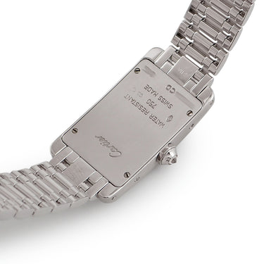 腕時計 カルティエ Cartier タンク アメリカン SM WB7018L1 クオーツ レディース K18WG無垢 純正ダイヤ ローマン 青針 ギョーシェ
