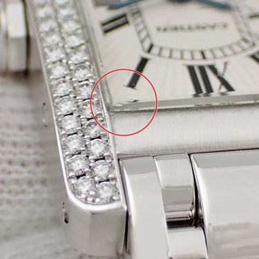 腕時計 カルティエ Cartier タンク アメリカン SM WB7018L1 クオーツ レディース K18WG無垢 純正ダイヤ ローマン 青針 ギョーシェ