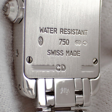 腕時計 カルティエ Cartier タンク アメリカン SM WB7018L1 クオーツ レディース K18WG無垢 純正ダイヤ ローマン 青針 ギョーシェ