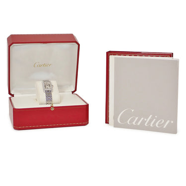 腕時計 カルティエ Cartier タンク アメリカン SM WB7018L1 クオーツ レディース K18WG無垢 純正ダイヤ ローマン 青針 ギョーシェ