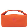 エルメス HERMES ブリッド ア ブラック PM オレンジ トワルシェブロン ポーチ シルバー金具 ハンドバッグ バニティ トワルH