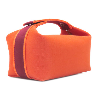 エルメス HERMES ブリッド ア ブラック PM オレンジ トワルシェブロン ポーチ シルバー金具 ハンドバッグ バニティ トワルH