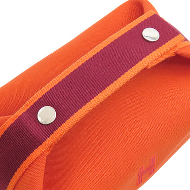 エルメス HERMES ブリッド ア ブラック PM オレンジ トワルシェブロン ポーチ シルバー金具 ハンドバッグ バニティ トワルH