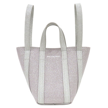 バレンシアガ BALENCIAGA エブリデイ XS ノース サウス 672793 シルバー×パープル キャンバス スパークリングキャンバス 2WAYバッグ シルバー金具 ミニトート ショルダー ラメ