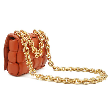 ボッテガヴェネタ BOTTEGA VENETA ザ チェーン カセット 631421 オレンジブラウン ラムスキン ショルダーバッグ ゴールド金具 マキシイントレチャート