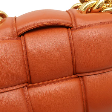 ボッテガヴェネタ BOTTEGA VENETA ザ チェーン カセット 631421 オレンジブラウン ラムスキン ショルダーバッグ ゴールド金具 マキシイントレチャート
