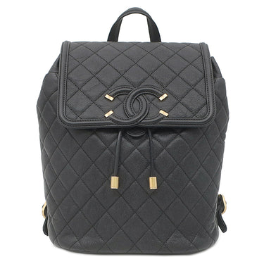 シャネル CHANEL CCフィリグリー リュック A57090 ブラック キャビアスキン リュック・デイパック ヴィンテージ金具 黒 マトラッセ