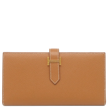 エルメス HERMES ベアンスフレ ゴールド ヴォーエプソン 長財布 ゴールド金具 茶