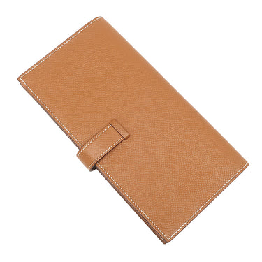 エルメス HERMES ベアンスフレ ゴールド ヴォーエプソン 長財布 ゴールド金具 茶