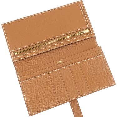エルメス HERMES ベアンスフレ ゴールド ヴォーエプソン 長財布 ゴールド金具 茶
