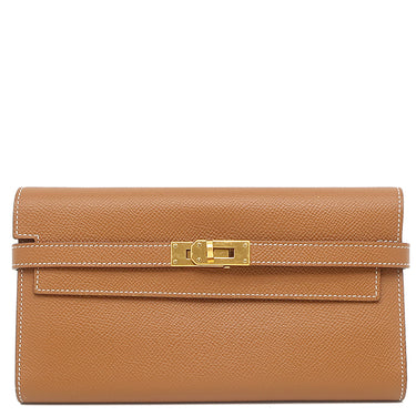 エルメス HERMES ケリーウォレット ロング ゴールド ヴォーエプソン 長財布 ゴールド金具 茶